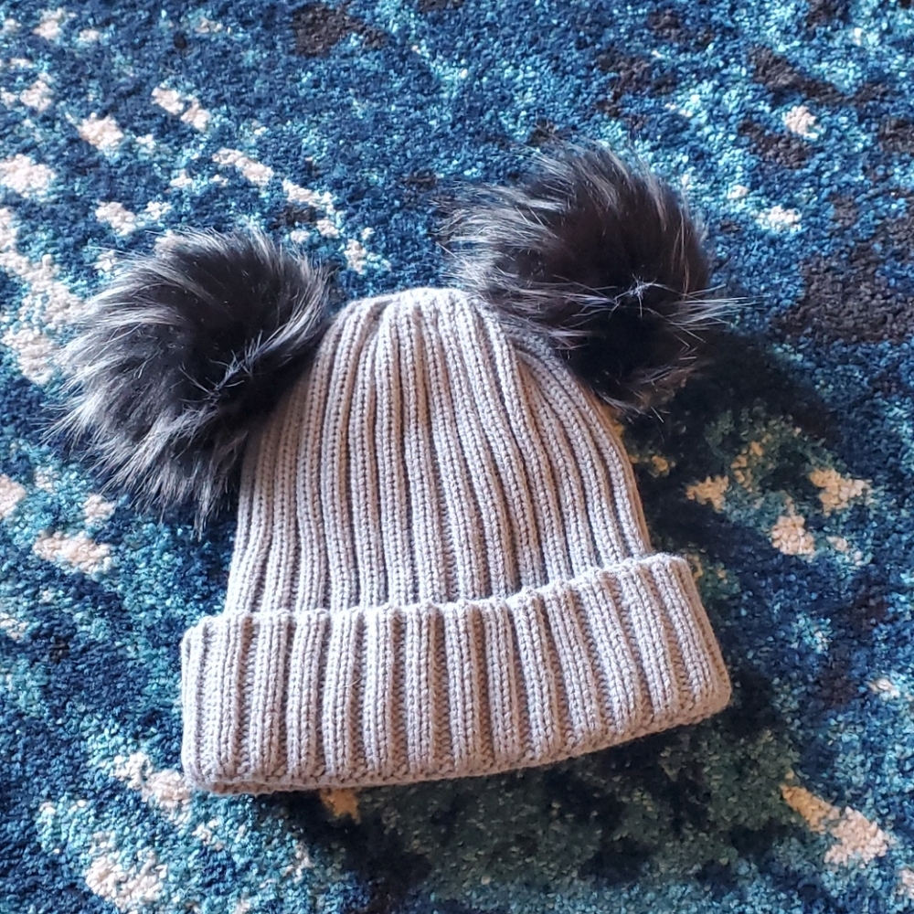 Grey pom pom beanie